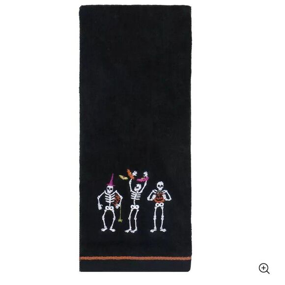 Halloween Cute Skeletons Hand Towel | Bats, Pumpkins, Spider | Black Pink Orange - Picture 1 of 2
